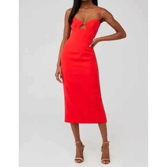 open lace back dress Blood Orange Printed Bardot Style Midi Dress  AX Paris